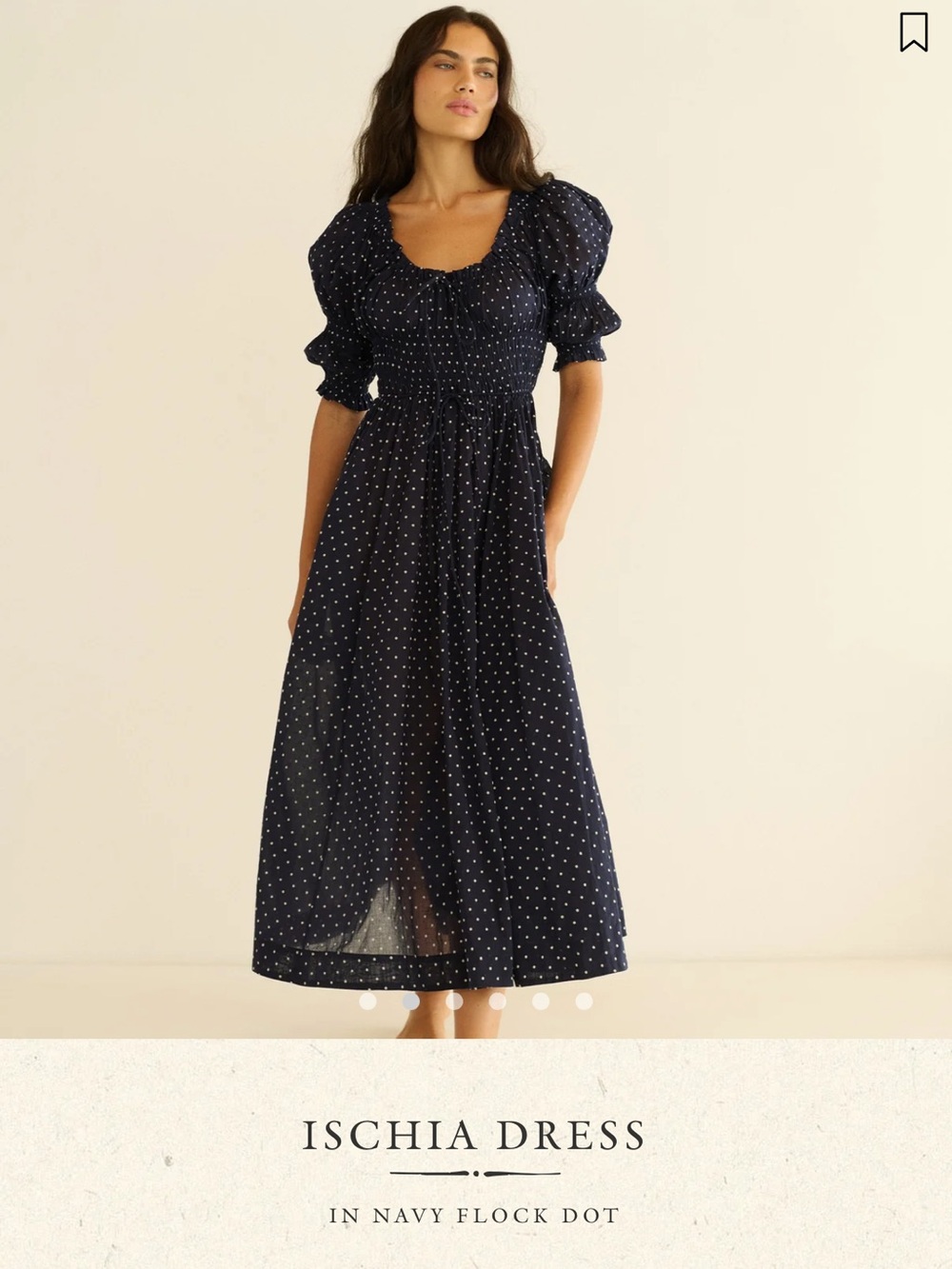 Doen Navy Polka Dot Puff-Sleeve Midi Dress